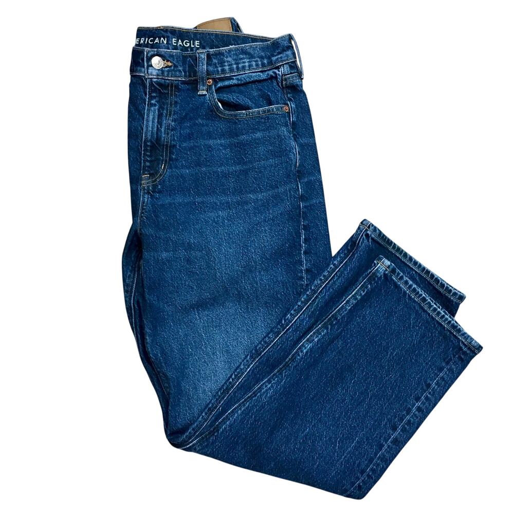 AE Super High Rise Ankle Straight Jeans 12 Long Dark Wash Relaxed Fit